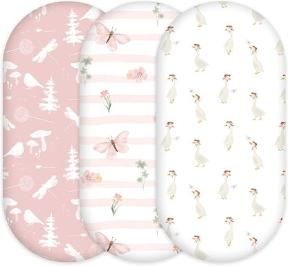 3-Pack Organic Bassinet Sheets for Girls Stretch, Soft Cozy Fitted Bassinet by CivaruaKids
