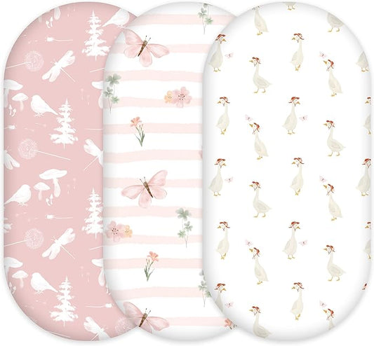 3-Pack Organic Bassinet Sheets for Girls Stretch, Soft Cozy Fitted Bassinet by CivaruaKids