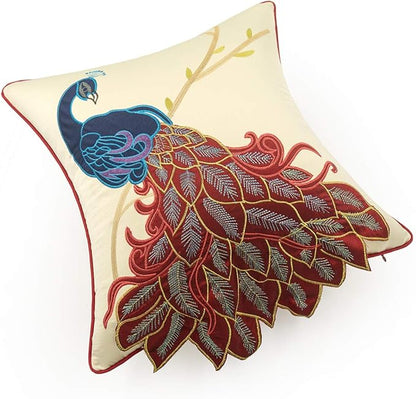 vctops Embroidered Peacock Decorative Throw Pillow Case Silky Satin Cushion - Image 3