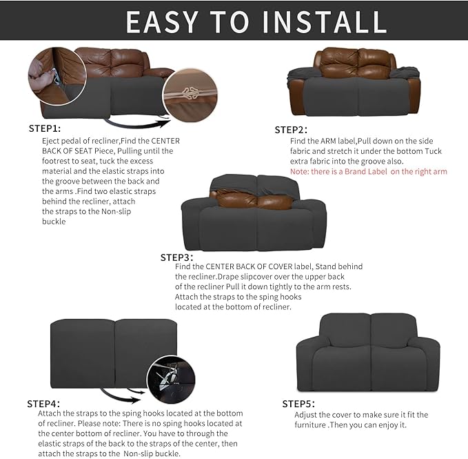 Easy-Going 6 Pieces Recliner Loveseat Stretch Sofa Slipcover Sofa Cover - Image 4