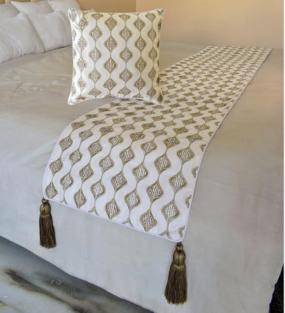The HomeCentric King/Queen/Twin Beige Decorative Bed Runner King 90"x18" Bed - Image 2