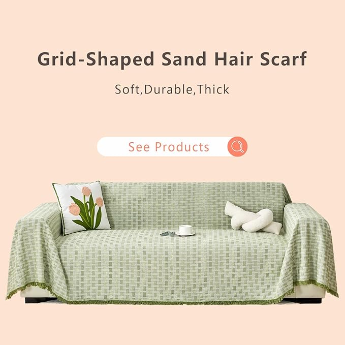 Green Couch Cover Blanket Cute Geometrical Jacquard Washable Sofa Cover - Image 2