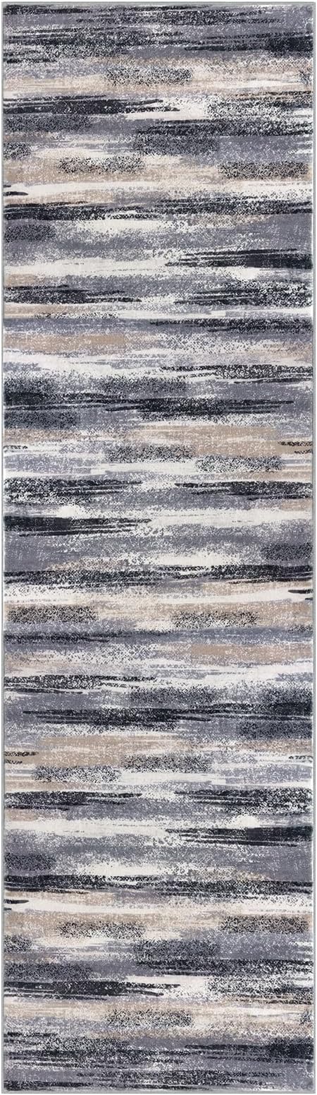 Modern Abstract Bedroom Runner Rug 2x7, Non-Slip Soft Thin Faux Wool Mat - Image 9