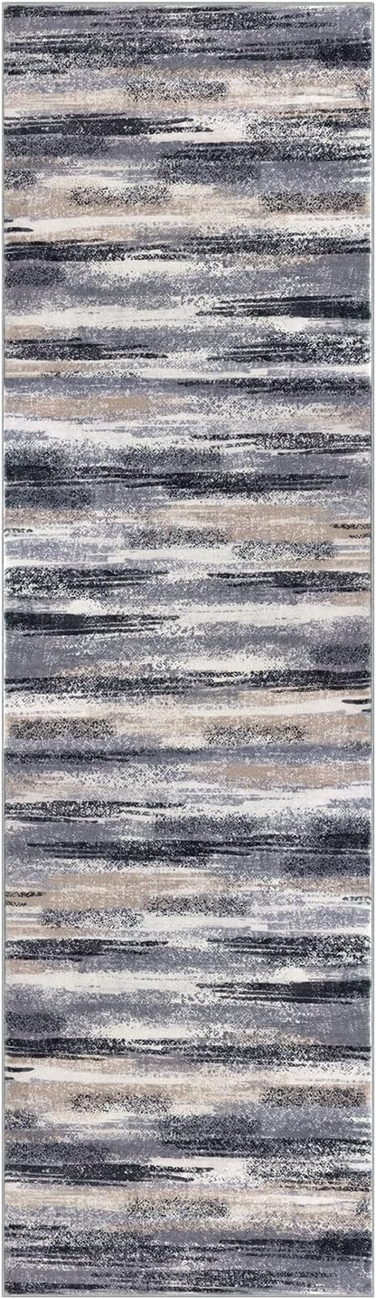 Modern Abstract Bedroom Runner Rug 2x7, Non-Slip Soft Thin Faux Wool Mat - Image 9