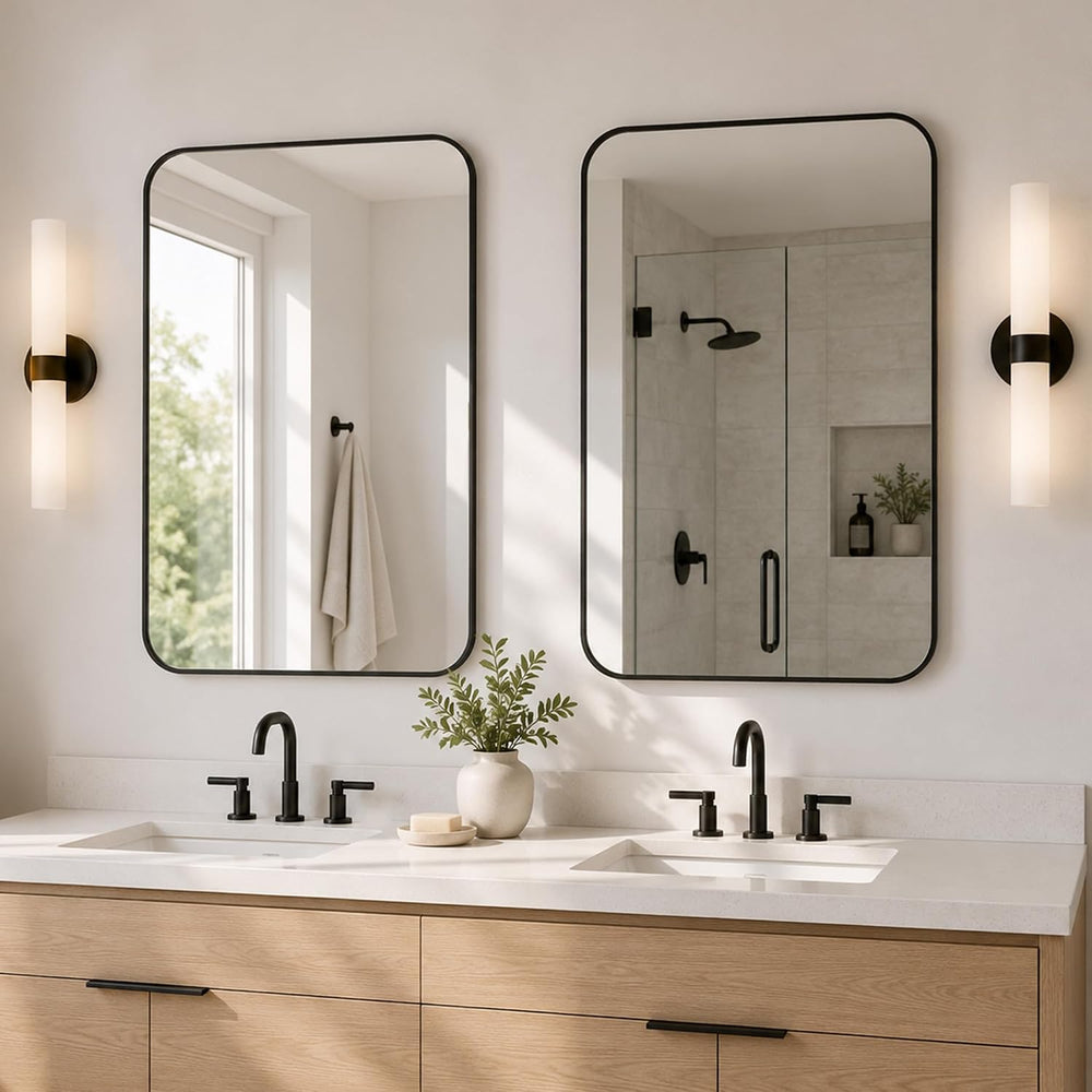 2-Pack 22x30 Inch Matte Black Rounded Rectangle Vanity Mirrors