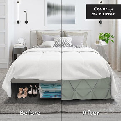 Nestl Sage Green Bed Skirt Cal King Size, Pinch Pleat Cal King Bed Skirt - Image 4