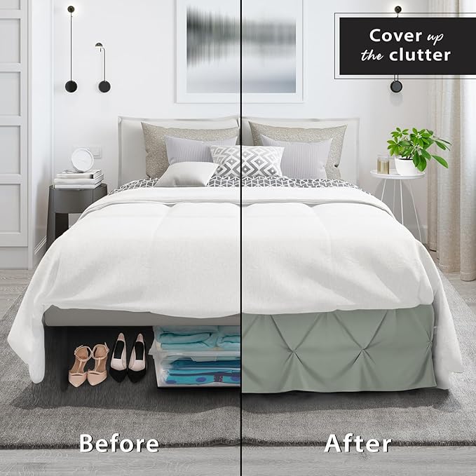 Nestl Sage Green Bed Skirt Twin Size, Pinch Pleat Twin Bed Skirt, Hotel Quality - Image 4