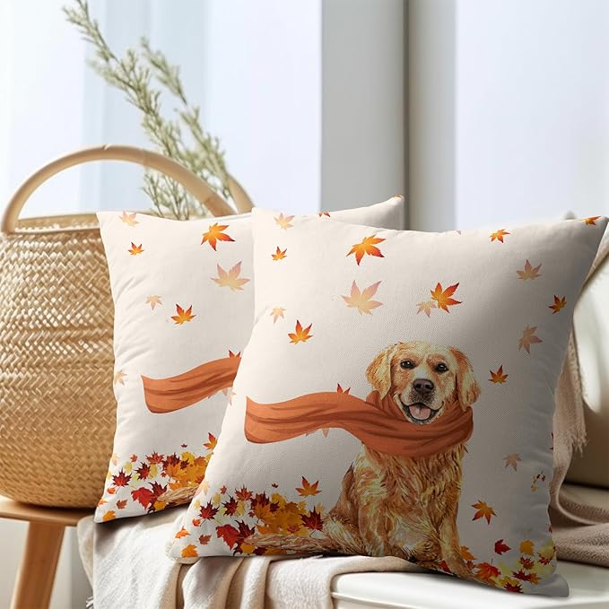 Golden Retriever Dog Fall Throw Pillow Cover Autumn Maple Leaves Farmhouse - Image 7