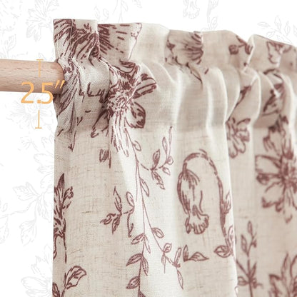 jinchan Floral Linen Tier Curtains 45 Inch Farmhouse Botanic Christmas - Image 6