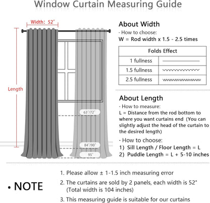 mysky home 100% blackout plaid linen curtains 63 showing dimensions