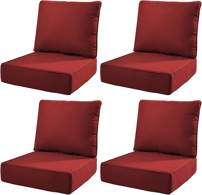 6" Thick Outdoor Cushions 22x24x6, 4-Set Deep Seat Patio Cushions by Pugire