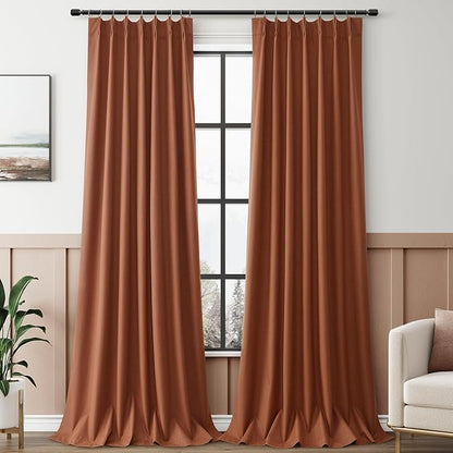 Terracotta 100% Blackout Pinch Pleated Linen Curtains 96 Inches Long by Aersas
