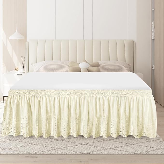 Twin Bed Skirt, Wrap-Around Elastic Ruffled Eyelet Bed Skirt Twin Size Dust by ANARACHON