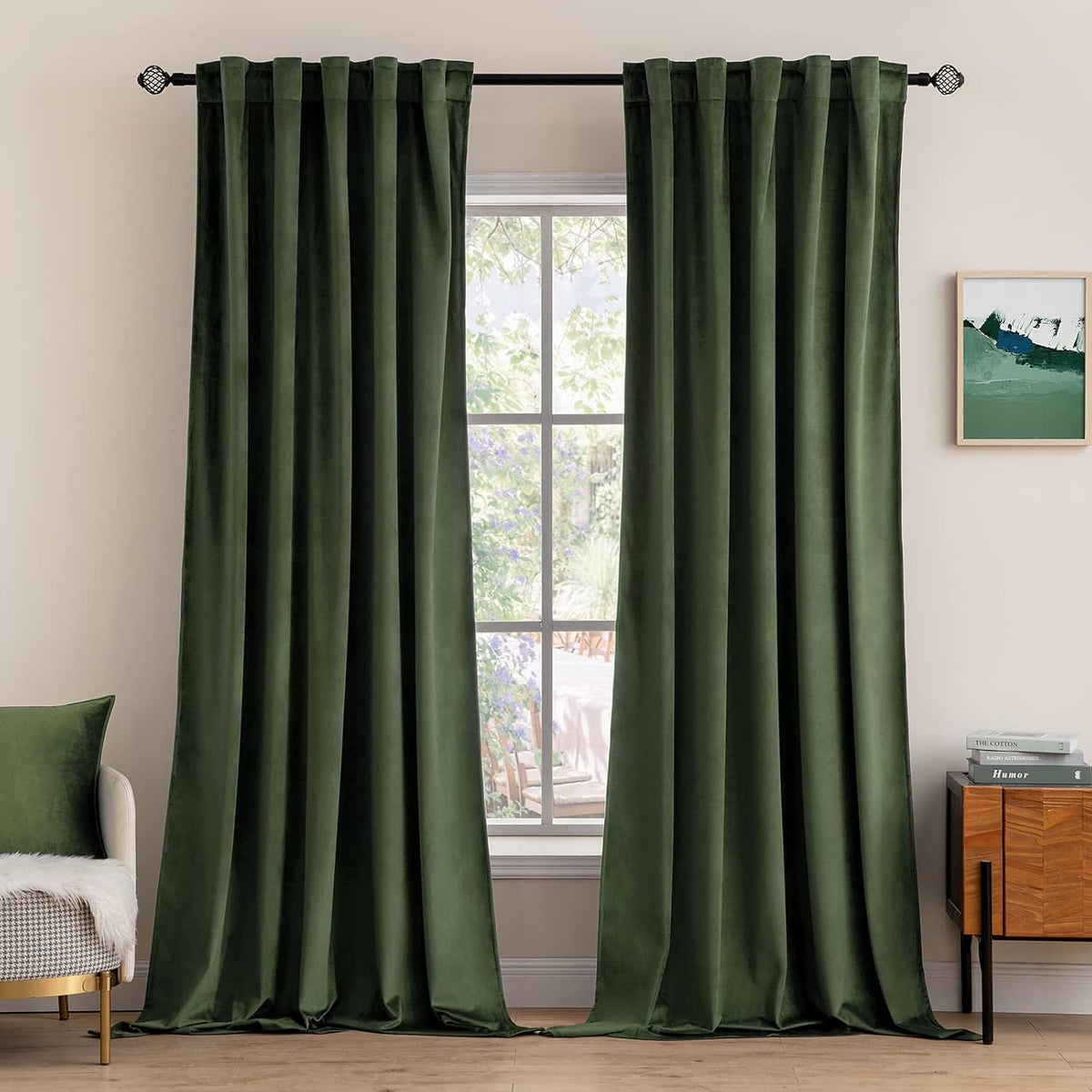 miulee velvet curtains 52x63 inches 2 panels olive, main product view