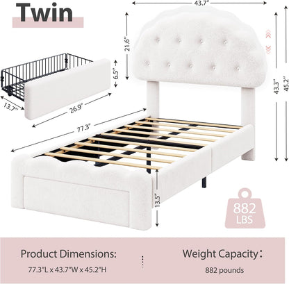 decofy twin bed frame with storage drawer, cloud shown in use
