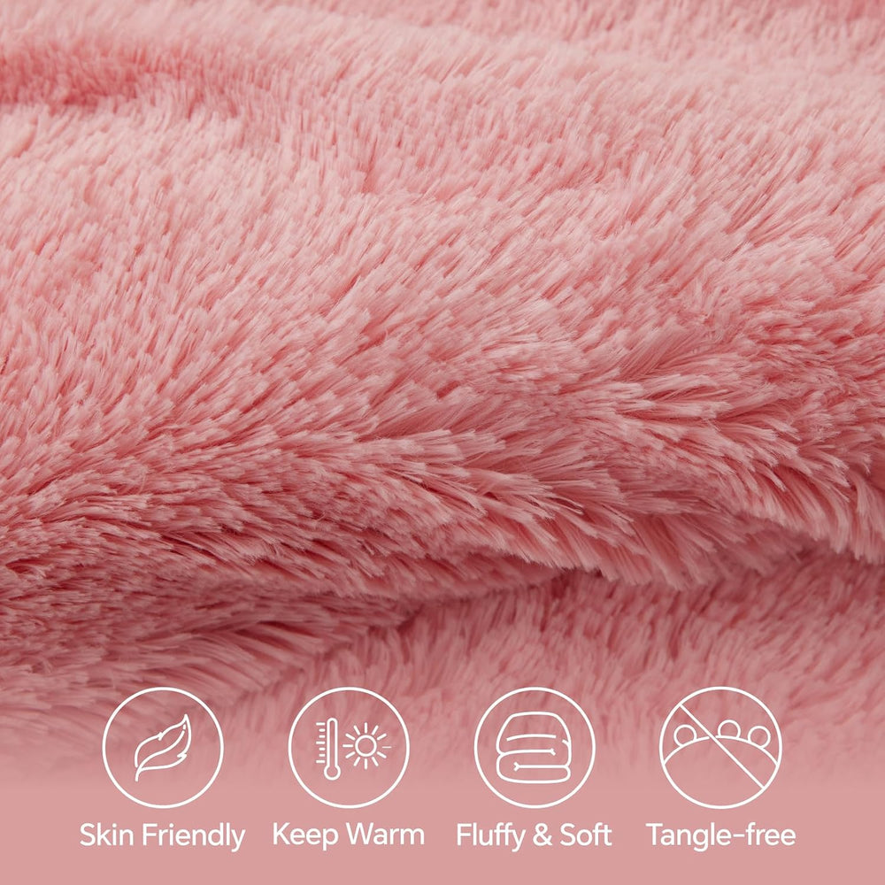 BEDELITE Pink Fluffy Comforter Set Queen, Fuzzy Faux Fur Comforter