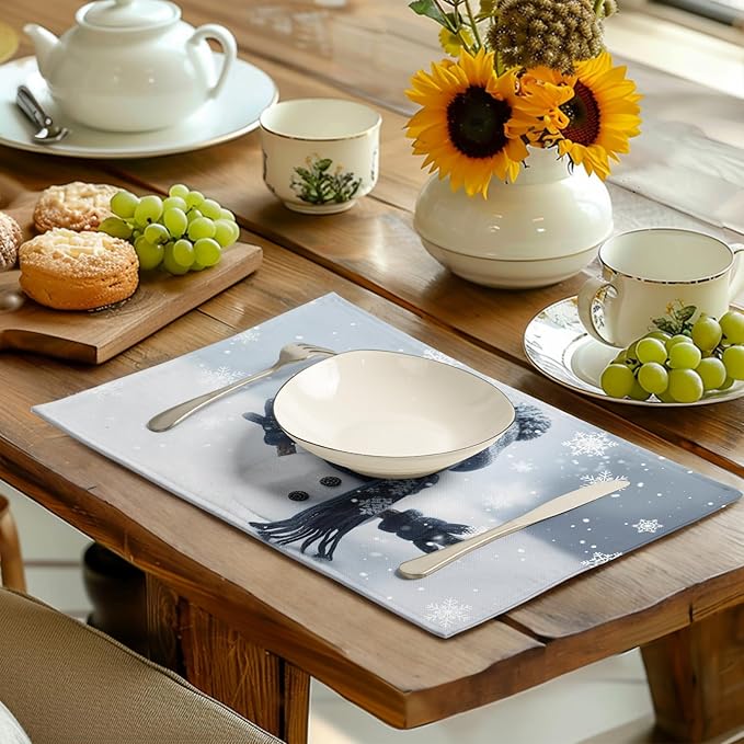 Snowman Placemats Set of 4, 12x18 Inch Winter Cute Blue Snowman Snowflake Table - Image 6