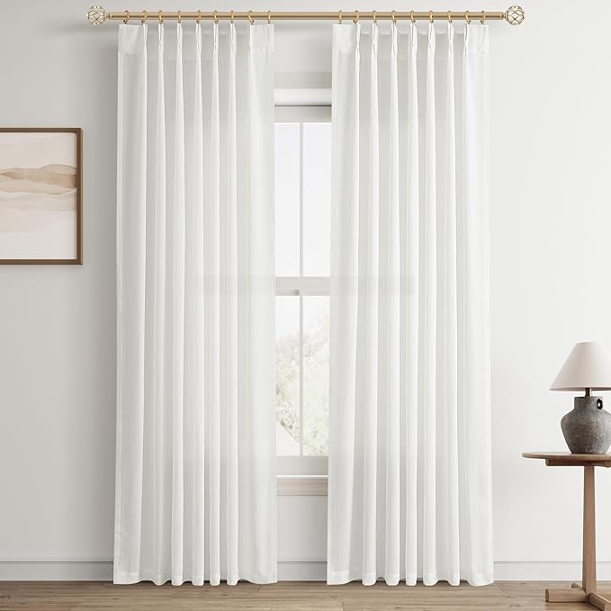 Ivory White Pinch Pleat Linen Curtains 84 Inch Length 2 Panels Set by Aersas