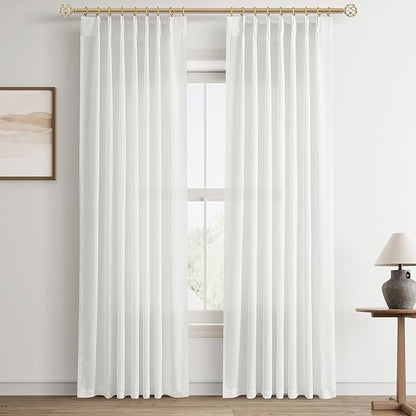 Ivory White Pinch Pleat Linen Curtains 84 Inch Length 2 Panels Set by Aersas