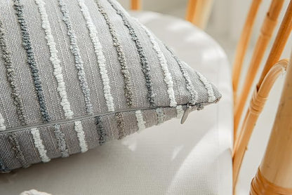 Set of 2 Striped Boho Multicolor Candlewick Throw Pillow Covers - Image 5