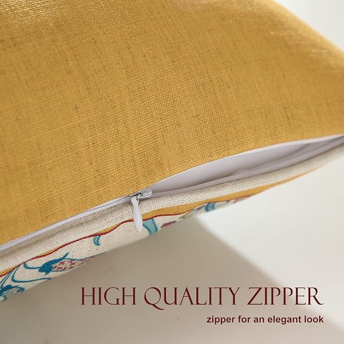 patdrea Design Yellow Linen Throw Pillow Covers Pack of 4, French Square Lumbar - Image 4