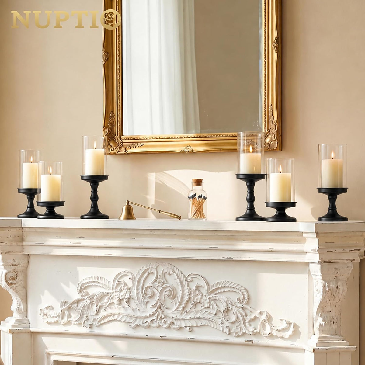 NUPTIO Pillar Candle Holder for Halloween: Hurricane Glass Candleholder