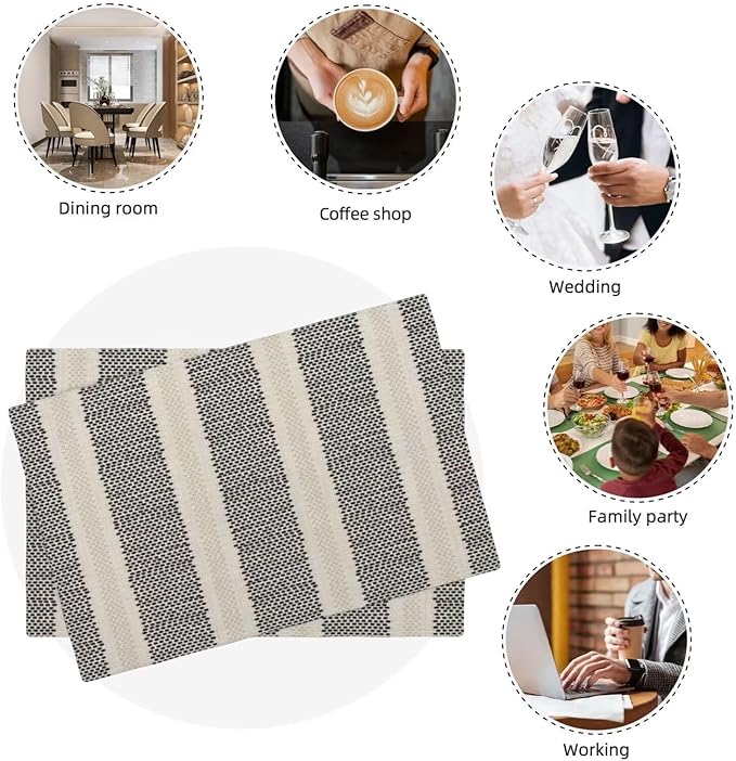 Black Polka Dot Placemats Set of 4, Boho Striped Decorative Table Mat 12 x 18 - Image 8