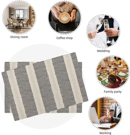 Black Polka Dot Placemats Set of 4, Boho Striped Decorative Table Mat 12 x 18 - Image 8