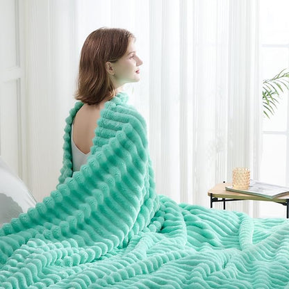 NEWCOSPLAY Super Soft Throw Blanket Aqua Premium Silky Flannel Fleece 3D Ribbed - Image 7