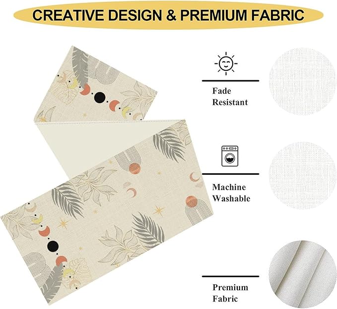 Abstract Mid Century Table Runner, Modern Sun Moon Boho Tropical Plants Palm - Image 5
