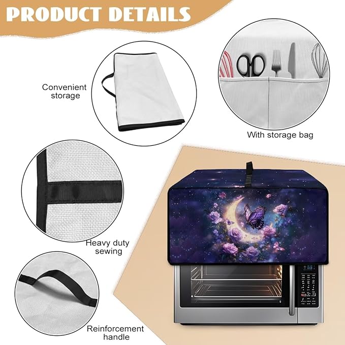 Gorgeous Butterfly Rose Moon Print Microwave Oven Cover Dust-Proof Microwave - Image 6