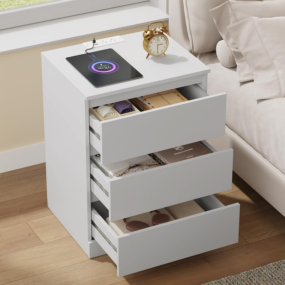 nightstands set of 2 with charging station and on a desk or shelf