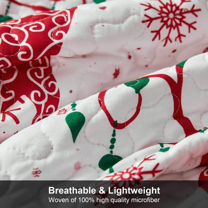 hansleep christmas bedspread king size, red reindeer quilt, side view