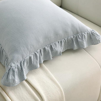 Blue/White Plaid Ruffle Throw Pillow Covers Vintage Checkered Gingham 20"x20" - Image 7