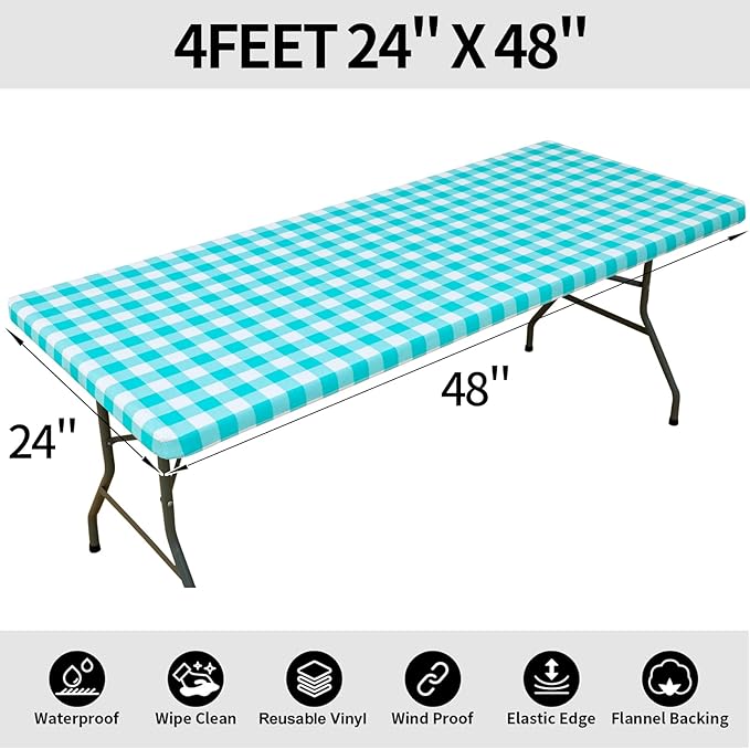 Smiry Rectangle Picnic Table Cloth, Elastic Waterproof Fitted Vinyl Tablecloths - Image 8