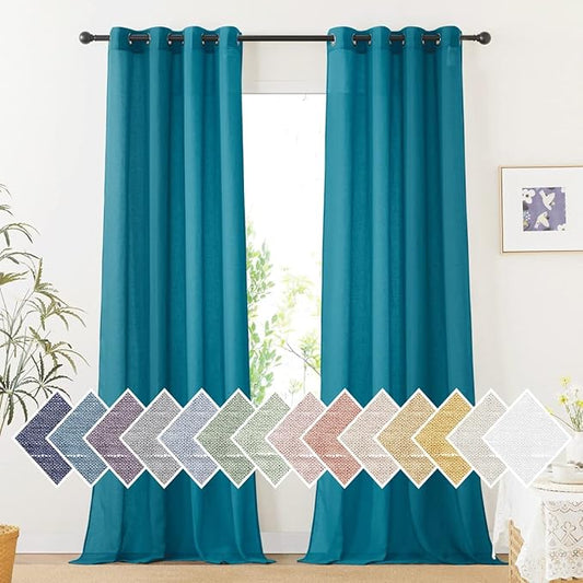 NICETOWN Semi Sheer Curtains Flax Linen Texture, Grommet Retro Linen Weave by NICETOWN