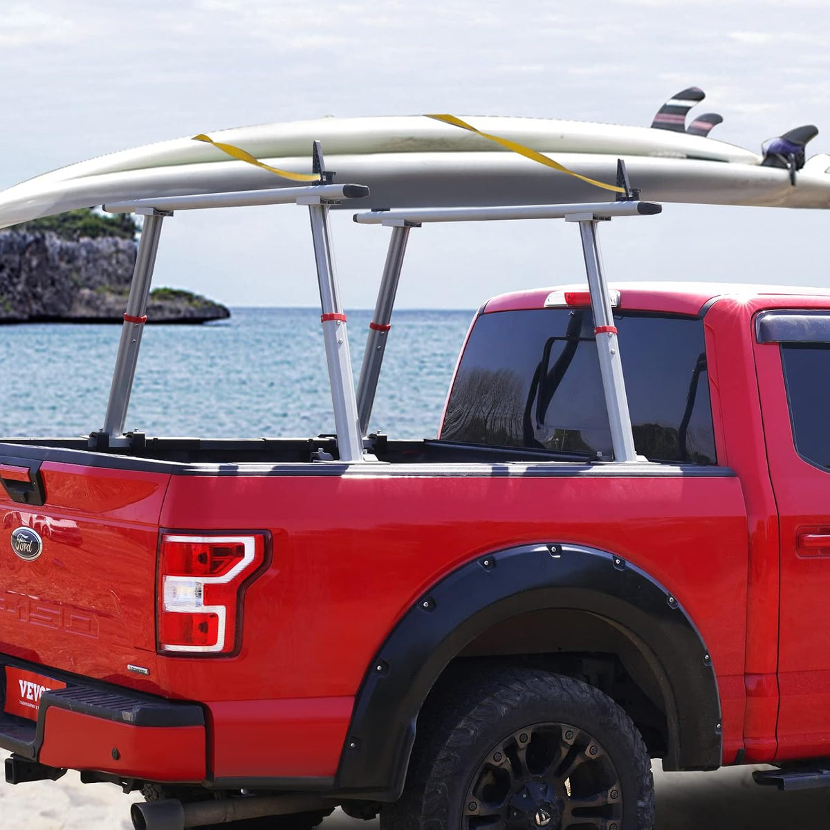 vevor truck rack with 8 non-drilling c-clamps, 19-34in, front angle view