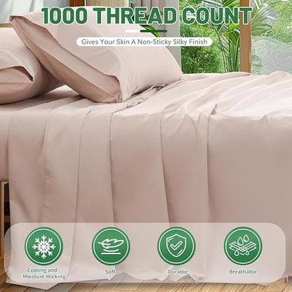 1000 Thread Count Egyptian Cotton Sheets Queen Size Set Sateen Weave Soft - Image 2