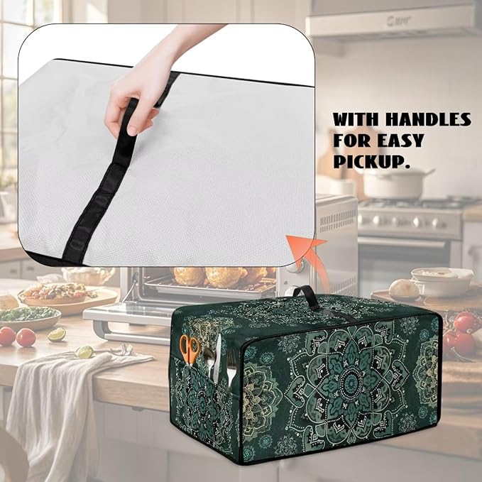 Green Boho Mandala Floral Print Microwave Oven Cover Dust-Proof Microwave Oven - Image 5
