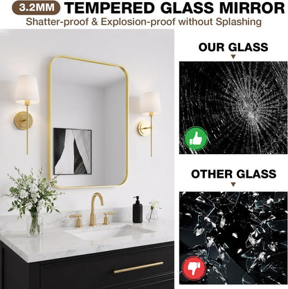 24"x36" bathroom mirror for over sink, brushed gold, side view