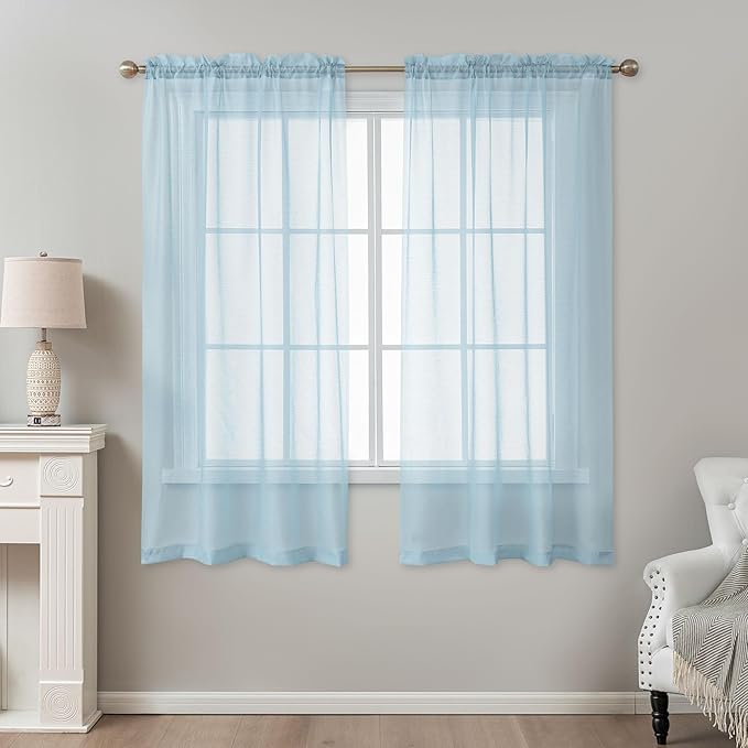 Blue Sheer Curtains 63 Inch Length, Privacy Semi Sheer Curtains - Image 2