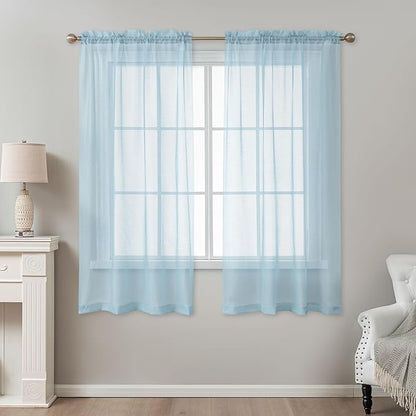 Blue Sheer Curtains 63 Inch Length, Privacy Semi Sheer Curtains - Image 2