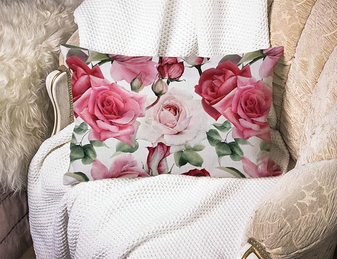 Solekla Pillow Covers Watercolor Roses 12" x 20" Lumbar Pillow Covers Home - Image 3