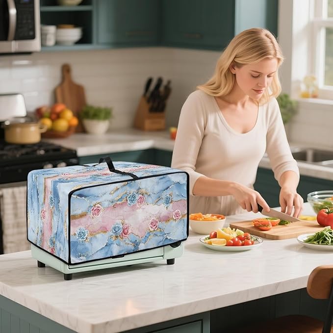 Rose Marble Texture Print Microwave Oven Grill Cover Protector Polyester-Linen - Image 4