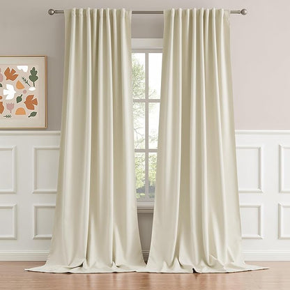 DUALIFE 120 Inch Long Back Tab Beige Long Curtains by DUALIFE