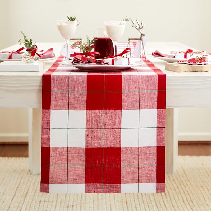 Solino Home Linen Christmas Plaid Table Runner 120 Inches Long by SolinoHome