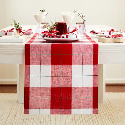 Solino Home Linen Christmas Plaid Table Runner 120 Inches Long by SolinoHome