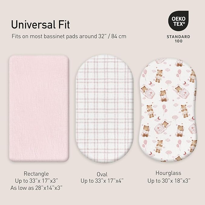 Gllquen Baby Muslin Bassinet Sheets 3 Pack, Breathable Elastic Cozy Fitted - Image 4