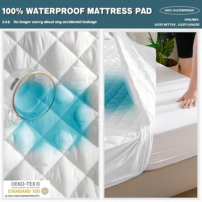 UNILIBRA Full XL Waterproof Mattress Pad Protector, 6-19 Inch Deep Pocket - Image 2