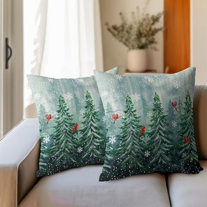 Watercolor Tree Throw Pillow Cover 18x18 inch Set of 2 Christmas Dark Green - Image 6